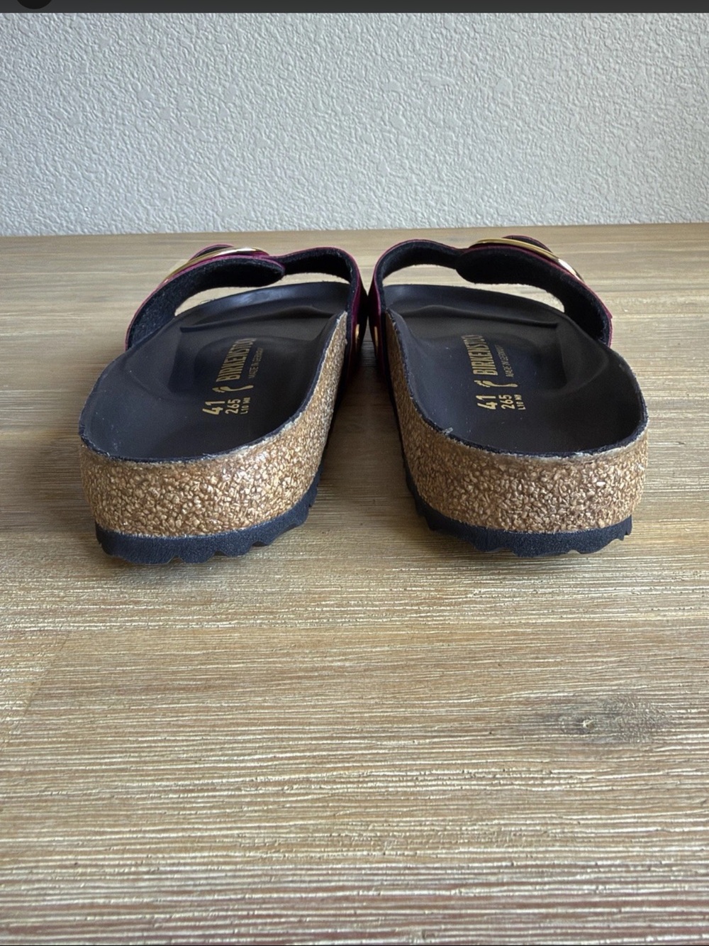 Birkenstock Madrid Big Buckle Sandals Leather Maroon Velvet Womens EU 41 US 10 - Picture 8 of 12